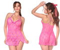 Mapale 7623 babydoll pink lace nightgown with bow detailing and thin straps with matching panty