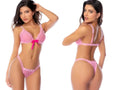 Pink lace lingerie two piece set by mapale 80004 with matching bow at center front of bra in pink romance color