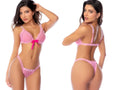 Pink lace lingerie two piece set by mapale 80004 with matching bow at center front of bra in pink romance color