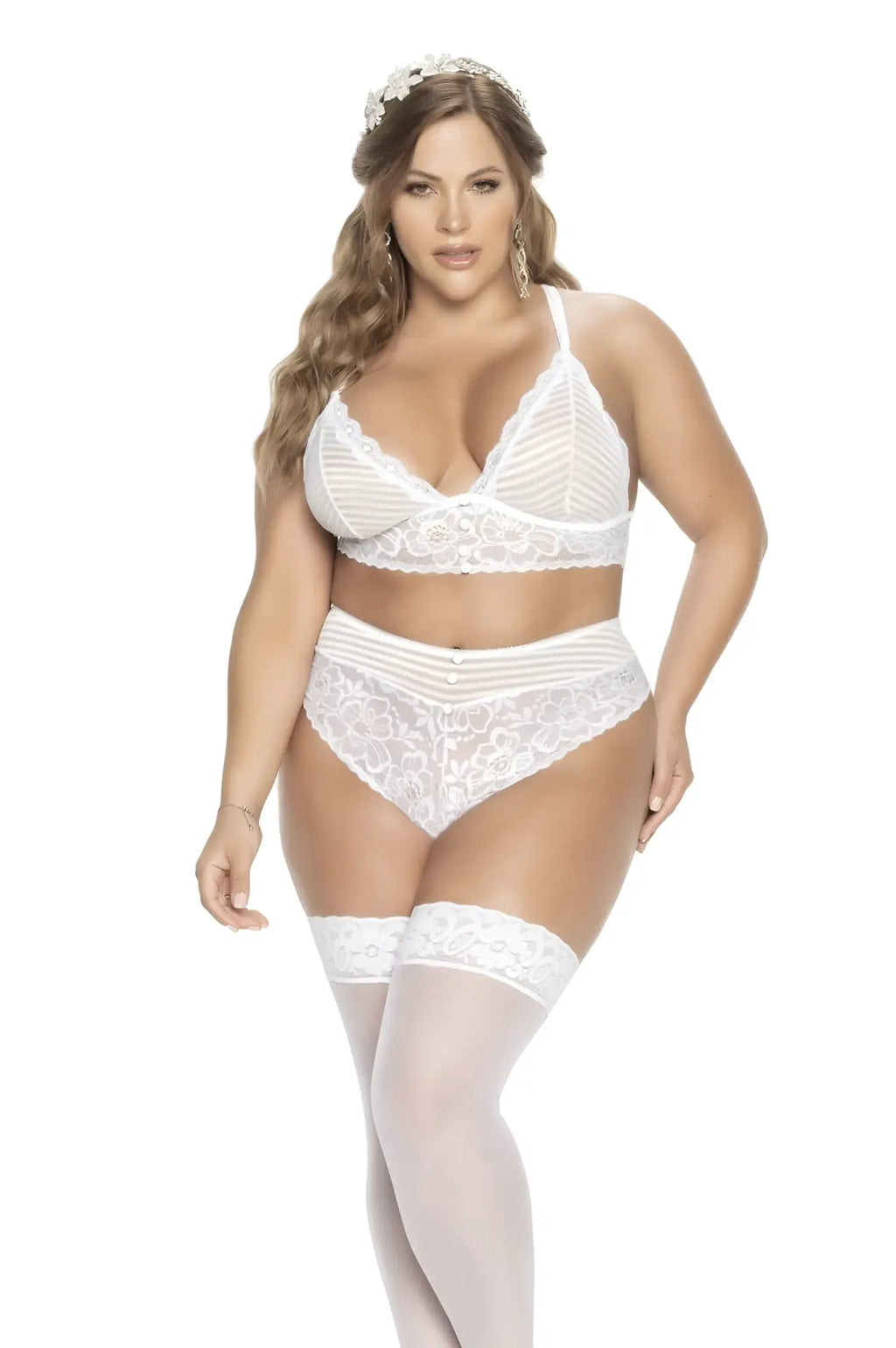 White lace bridal lingerie set from mapale 8671x featuring intricate floral patterns and delicate mesh detailing