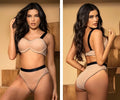 Beige lace bra and matching high-waisted briefs with black satin trim mapale 8779 two piece set nude-black