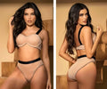 Beige lace bra and matching high-waisted briefs with black satin trim mapale 8779 two piece set nude-black