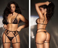 Black lace and mesh lingerie three piece set with thin straps and embroidery by mapale color black