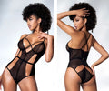 Black lace Mapale 8791 bodysuit with intricate mesh detailing and adjustable straps in black color