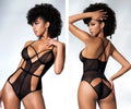 Black lace Mapale 8791 bodysuit with intricate mesh detailing and adjustable straps in black color