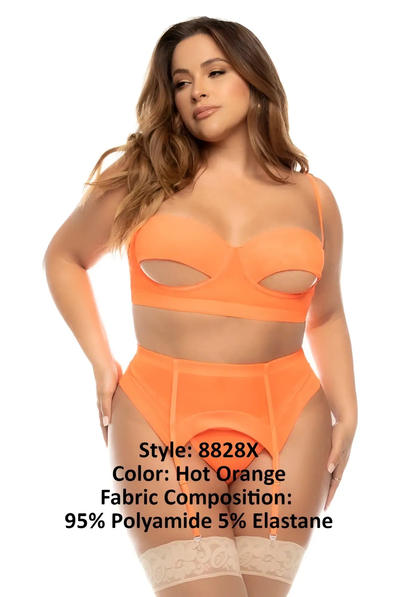 Hot orange lingerie set with cutout bra and high-waisted briefs made from 95 polyamide 5 elastane by mapale
