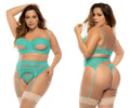 Mapale 8828X Sasha three piece set plus color jade teal sheer lingerie set with lace trim and adjustable straps