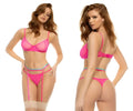 Vibrant pink sheer mesh bra with thin straps and turquoise accent bands from mapale 8829 aurelia three piece set