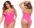 Mapale 8832X Debra bodysuit hot pink sheer one-piece swimsuit with plunging neckline and side cutouts