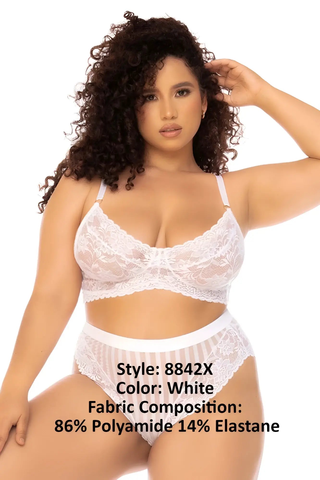 White lace bra and matching panties set by mapale featuring delicate floral patterns and soft stretchy fabric blend