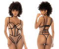 Black lace Mapale 8847 Promise bodysuit in nude-black with sheer mesh panels and adjustable straps