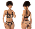 Black lace-up Mapale 8849 Havana two piece lingerie set with sheer nude-black mesh panels and adjustable straps