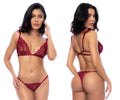 Mapale 8876 rosewood two piece set featuring a red lace bra and matching thong with delicate floral patterns