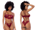 Mapale 8878 two piece set rosewood red lace lingerie with intricate floral patterns and thin straps