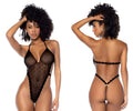 Black sheer teddy bodysuit with lace trim and polka dot pattern by Mapale 8883 in black color