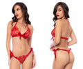 Red lace lingerie two piece set with satin ribbon ties in red by mapale model 8894
