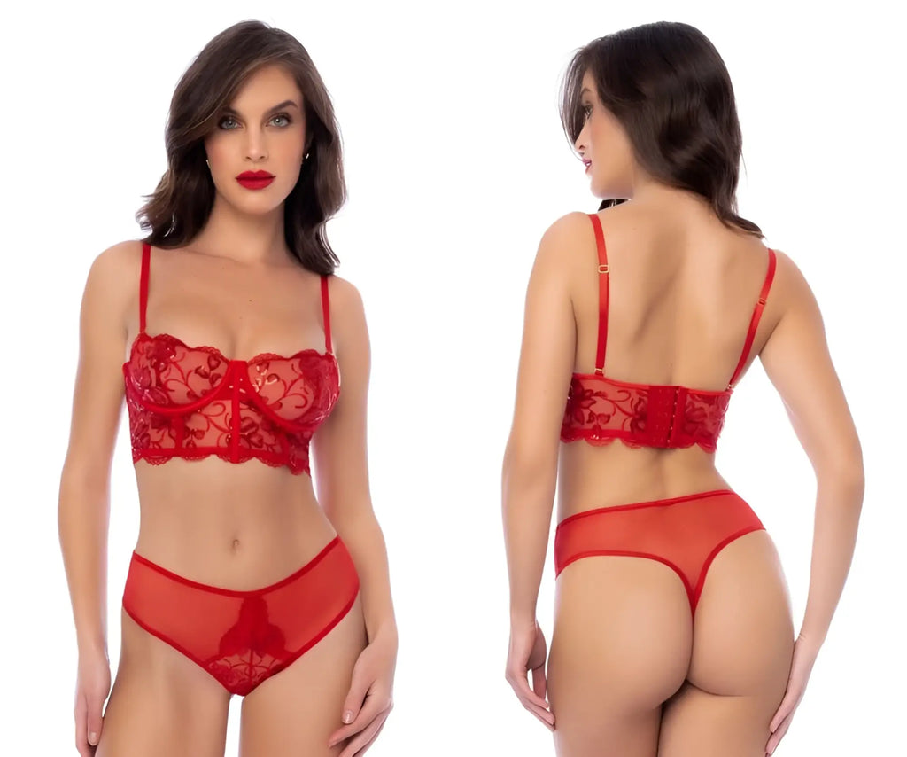 Red lace bra and matching panties two piece set by mapale in vibrant red color for lingerie and intimate wear