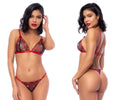 Mapale 8899 two piece set black red red and black lace lingerie with heart patterns front view