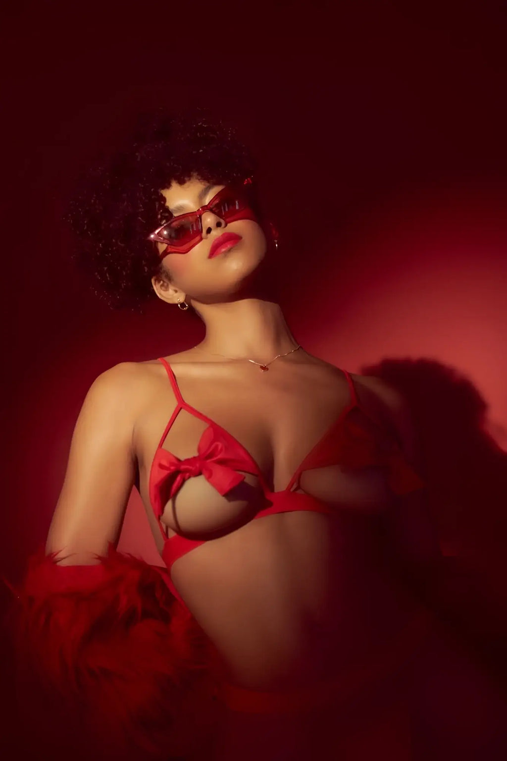 Red satin bra from mapale 8901 two piece set with central bow detail and vibrant red color