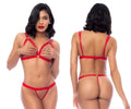 Red lace lingerie two piece set with thin straps and thong bottom by mapale color red front view