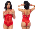 Red lace teddy with thin straps and front closure from Mapale 8908 in vibrant red color
