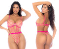 Mapale 8912 teddy in rose whisper pink lace with gold trim and matching thong for elegant lingerie wear