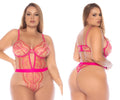 Pink lace bodysuit with gold embroidery and matching pink straps mapale 8912x teddy color rose whisper