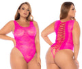 Bright pink lace Mapale 8921X bodysuit with a crisscross back design shown from the back side