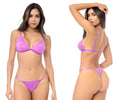 Purple lace lingerie set by Mapale featuring a triangle bra and thong with delicate floral patterns in wild orchid color