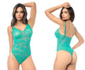 Mapale 8950 wild teal lace bodysuit with floral pattern and thin straps showcasing elegant design