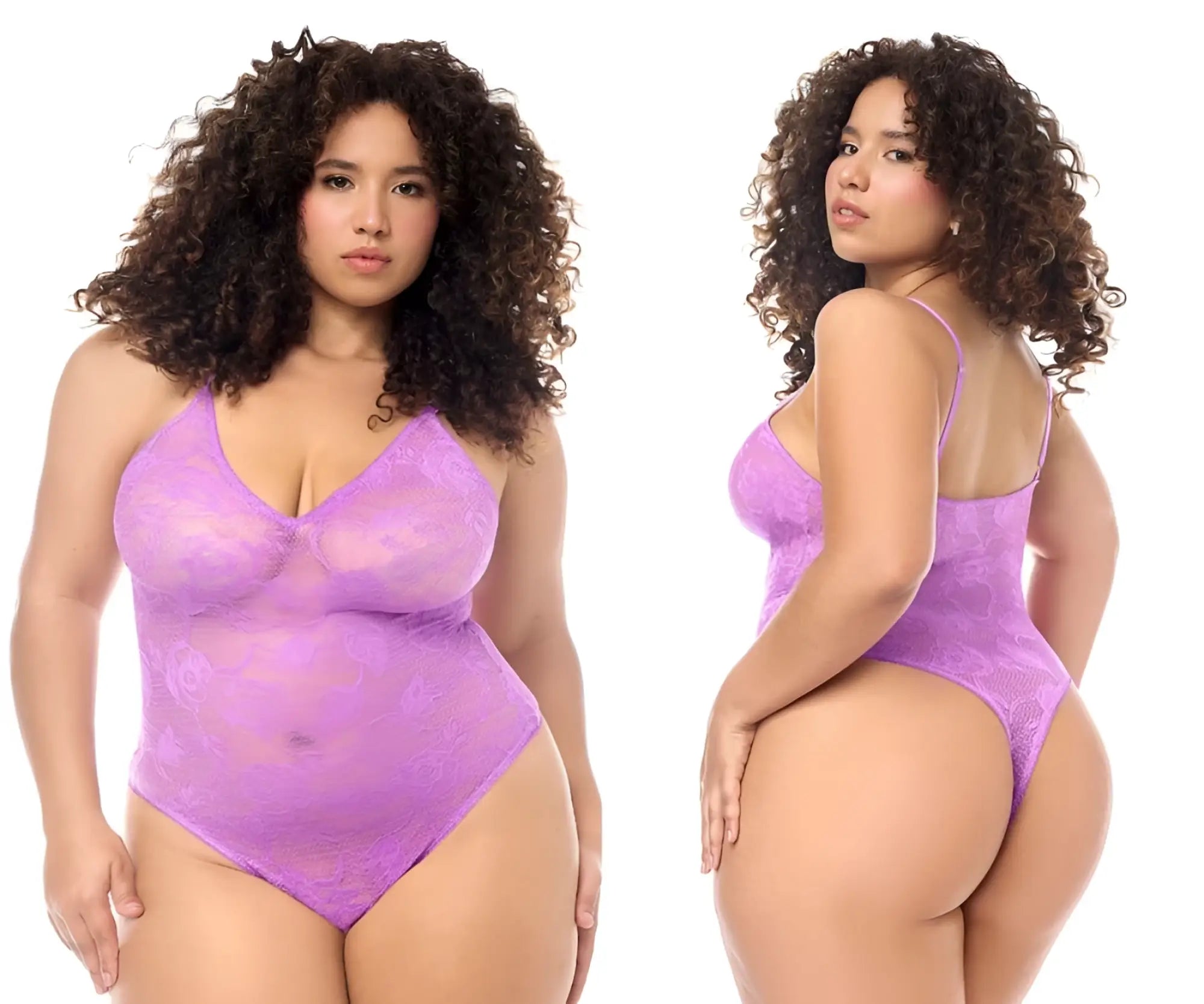 Mapale 8950X wild orchid purple lace bodysuit with thin straps and a v-neckline for elegant lingerie wear