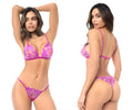 Fuchsia lace lingerie two piece set with floral embroidery and thin straps by Mapale color azalea