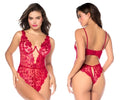 Mapale 8963 teddy red lace bodysuit with floral embroidery and thin straps for elegant lingerie look