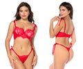 Red lace bra and matching thong set with satin ties in color red from Mapale 8968 two piece set collection
