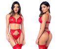 Red lace lingerie set mapale 8970 with intricate floral patterns and matching garter straps in red