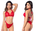 Red lace lingerie two piece set by mapale 8971 featuring intricate floral patterns and a halter neckline