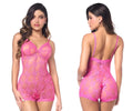 Fuchsia lace Mapale 8972 romper-babydoll with floral pattern and thin straps in pink color for intimate wear
