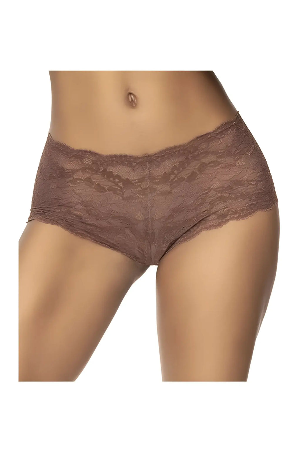 Brown lace boyshort underwear with delicate intricate pattern in cocoa color by Mapale 90 lace collection