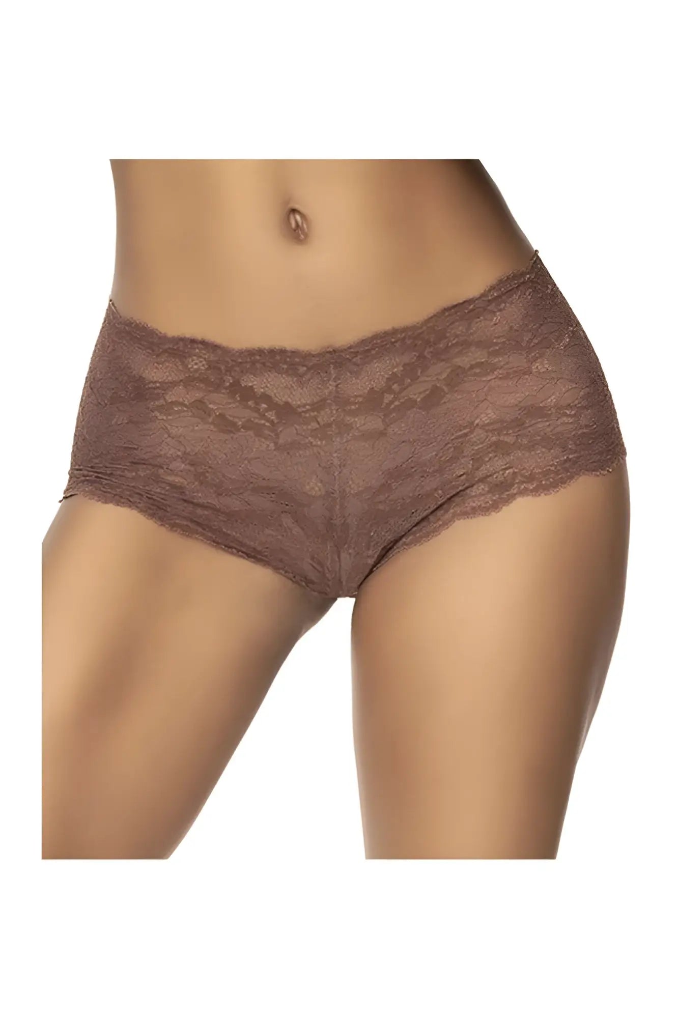 Brown lace boyshort underwear with delicate intricate pattern in cocoa color by Mapale 90 lace collection