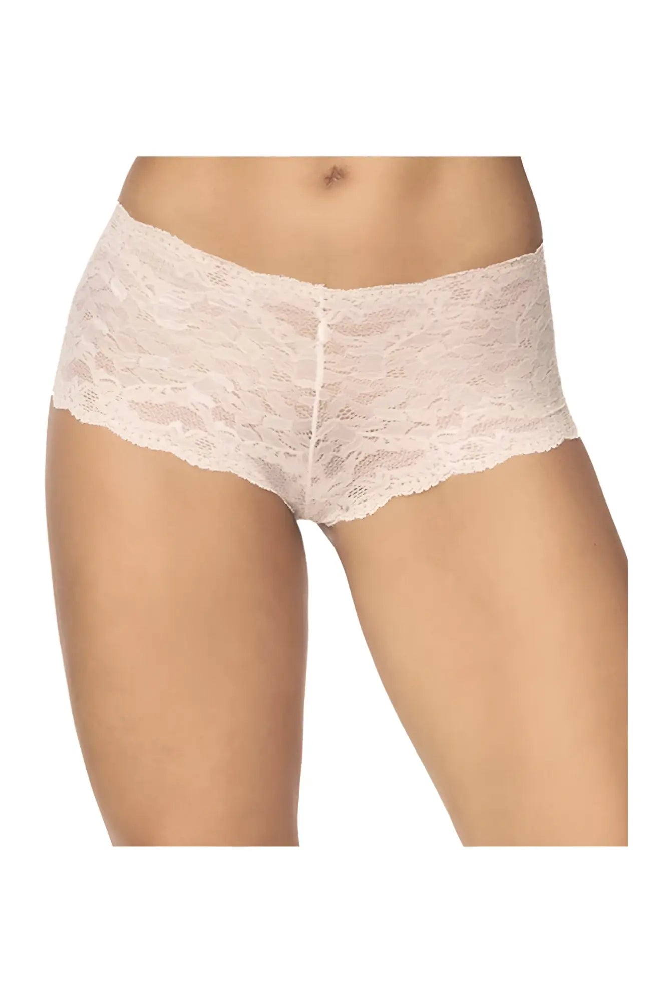 Beige lace boyshort briefs by Mapale 90 featuring a delicate floral pattern and scalloped edges in ivory color