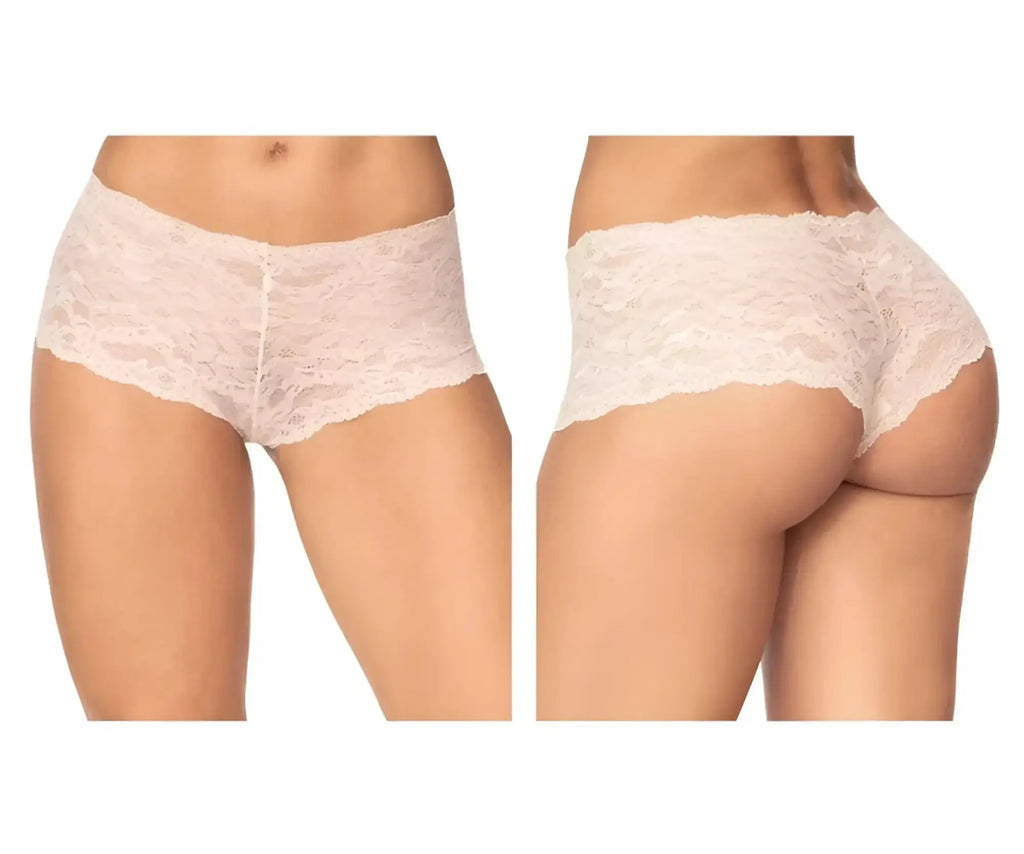 Delicate blush lace high waisted ivory underwear with scalloped edge and front zipper by mapale 90 lace boyshort