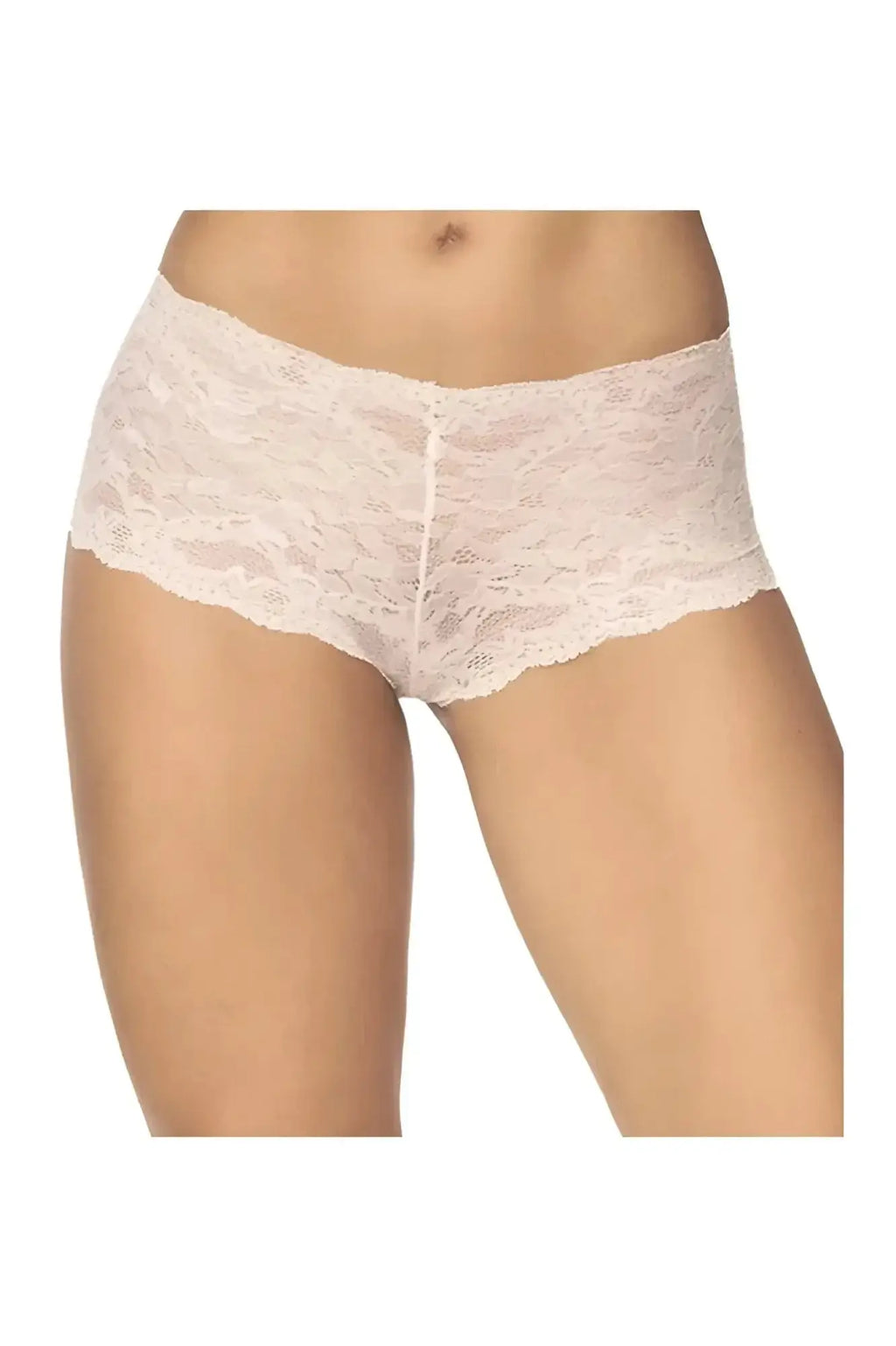 Beige lace boyshort briefs by Mapale 90 featuring a delicate floral pattern and scalloped edges in ivory color