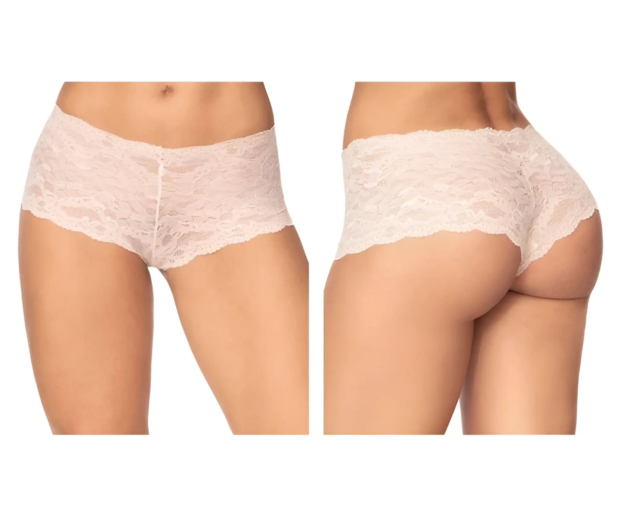 Delicate blush lace high waisted ivory underwear with scalloped edge and front zipper by mapale 90 lace boyshort