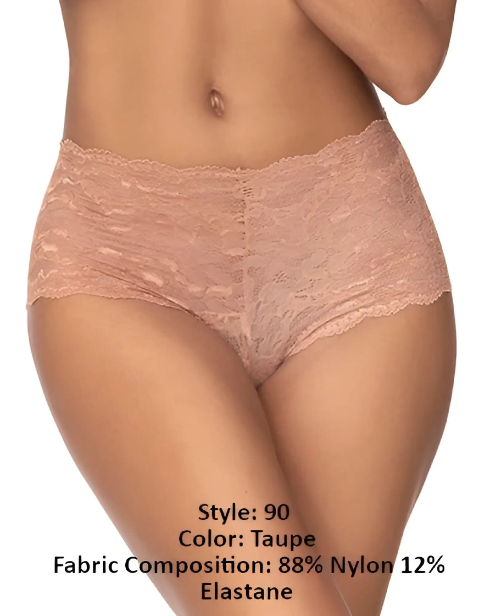 Mapale 90 lace boyshort taupe high-waisted underwear with delicate floral lace pattern and stretchy fabric