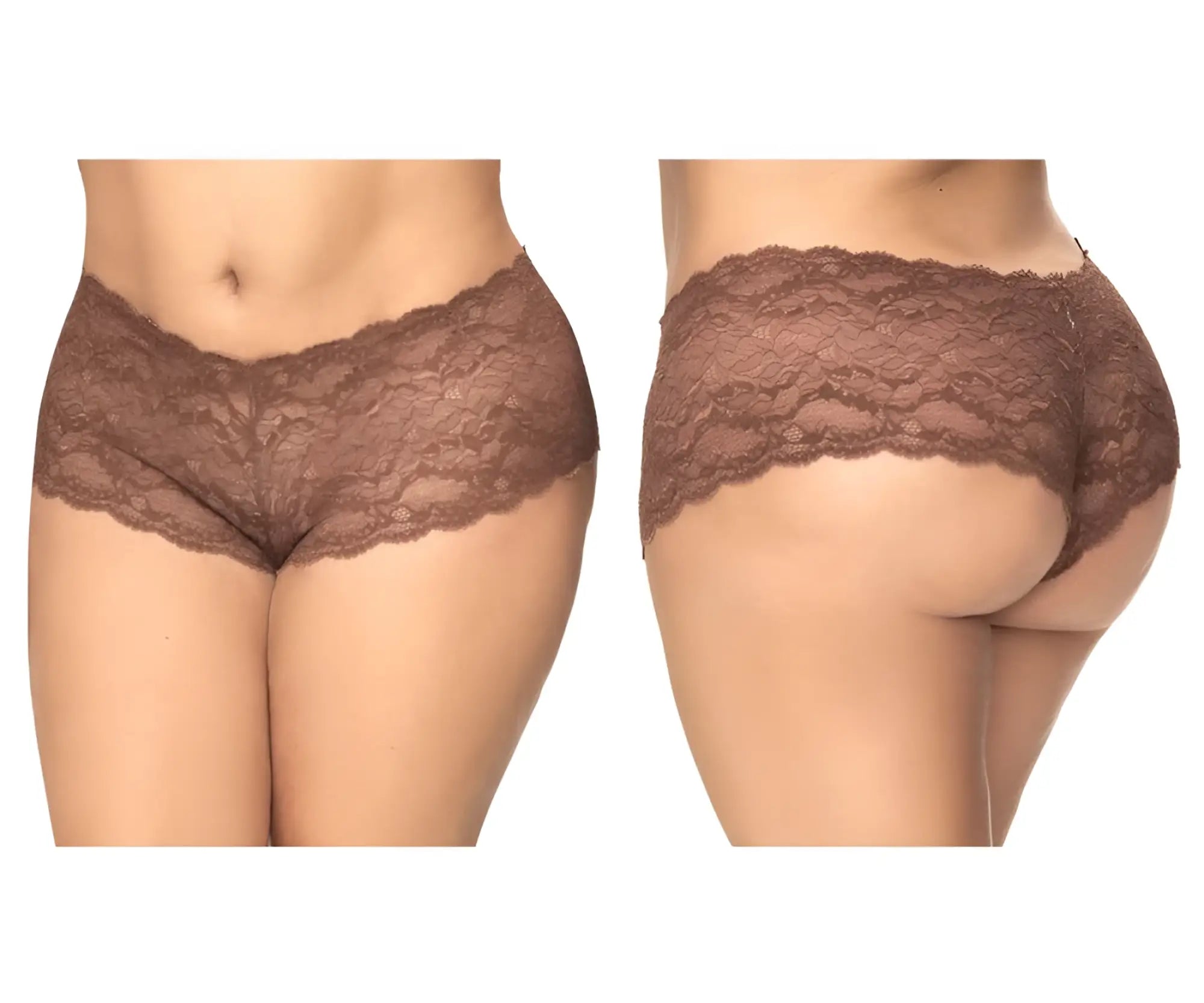Brown lace boyshort underwear with delicate floral pattern in cocoa color by mapale 90x