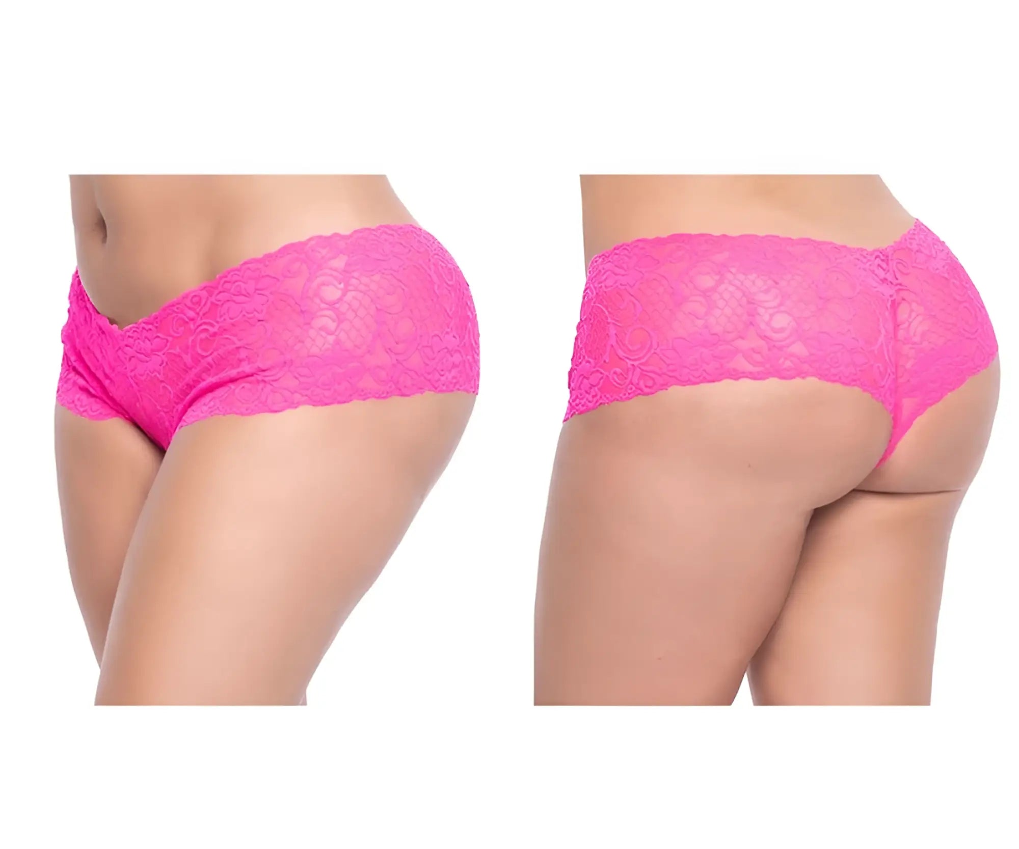 Bright pink lace boyshort underwear with delicate floral pattern from mapale 90x lace collection