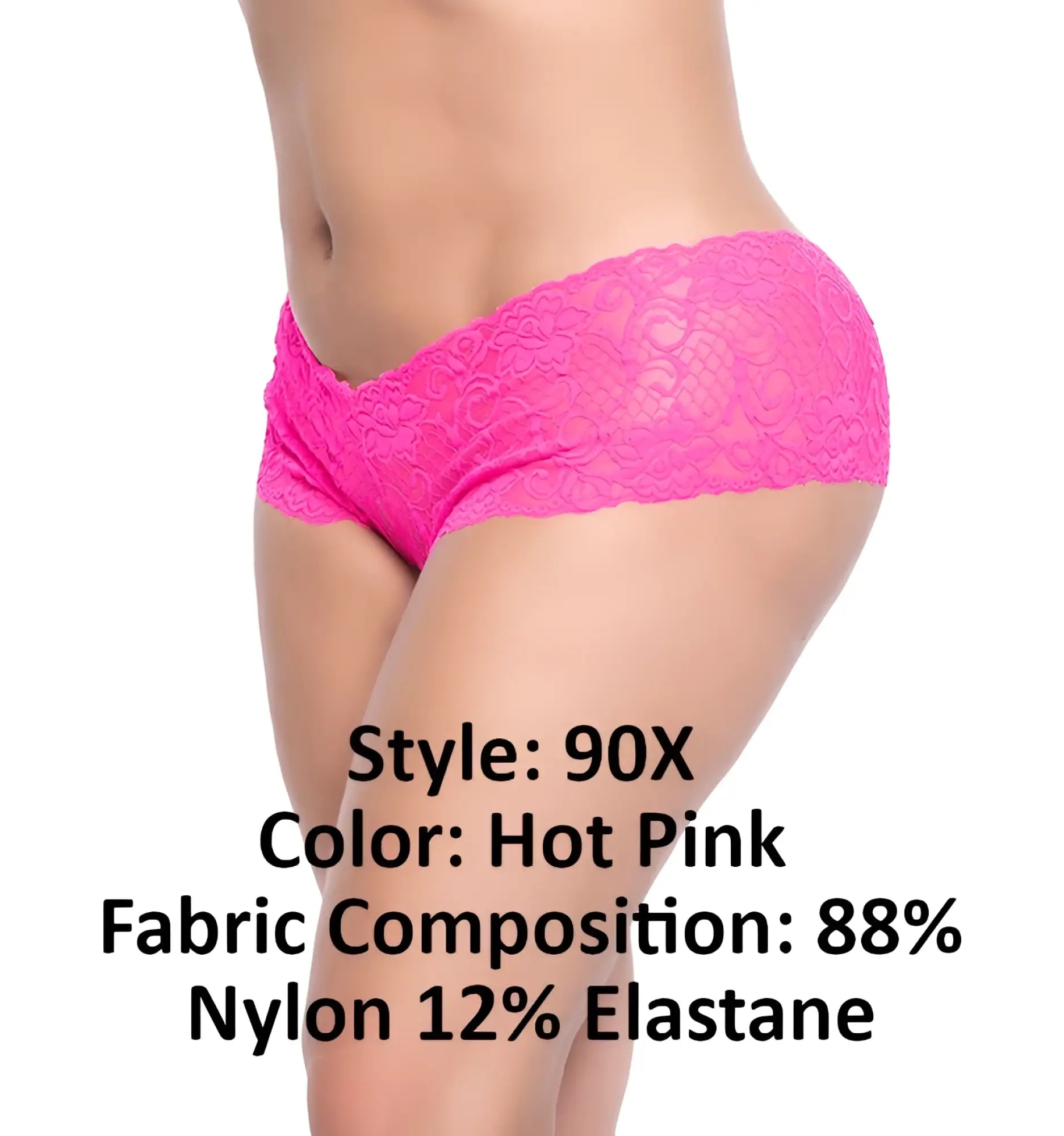 Mapale 90X lace boyshort in hot pink featuring delicate floral lace and an elastic waistband