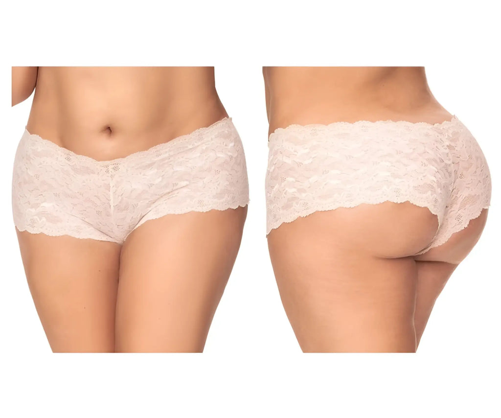 Mapale 90X lace boyshort underwear in ivory cream color with delicate floral pattern and scalloped edges