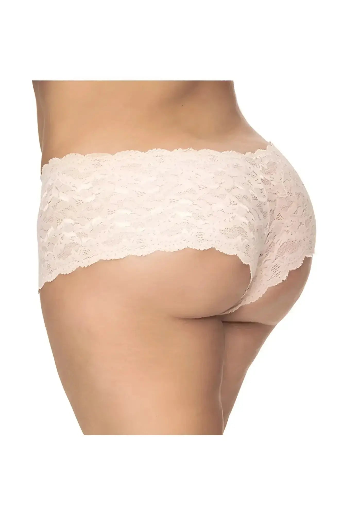 Cream-colored lace boyshort underwear with scalloped edge and delicate floral pattern by mapale 90x in ivory