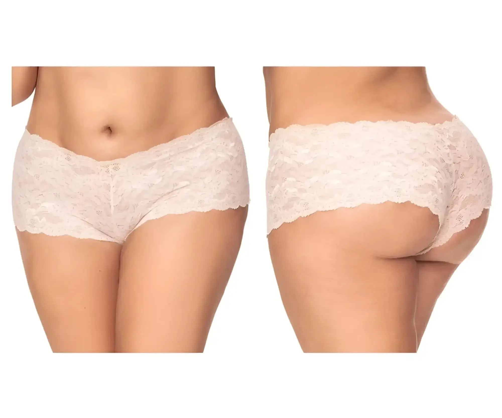 Mapale 90X lace boyshort underwear in ivory cream color with delicate floral pattern and scalloped edges